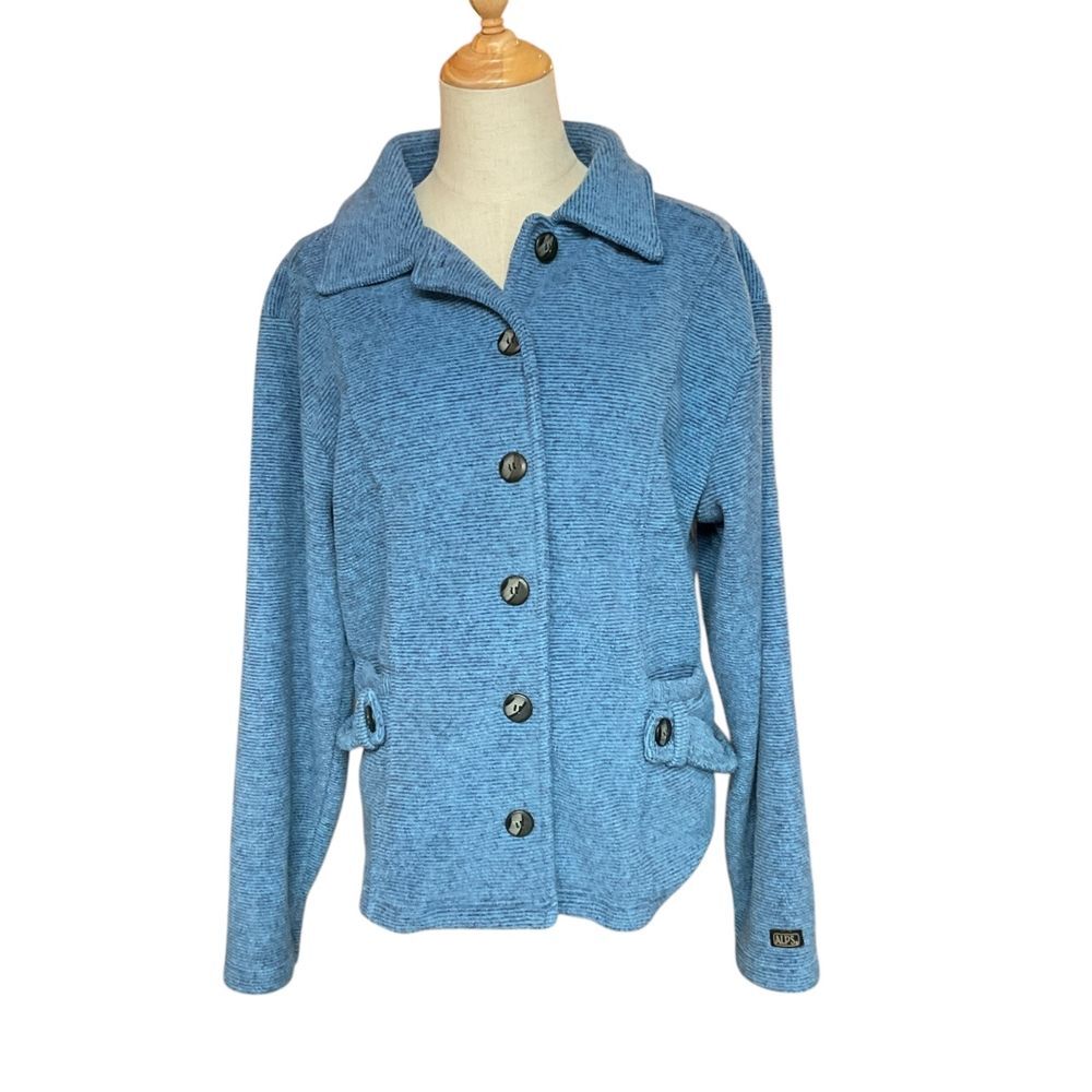 ALPS‎ Women's Fleece Button Up Jacket Blue Size L Long Sleeve Outdoor